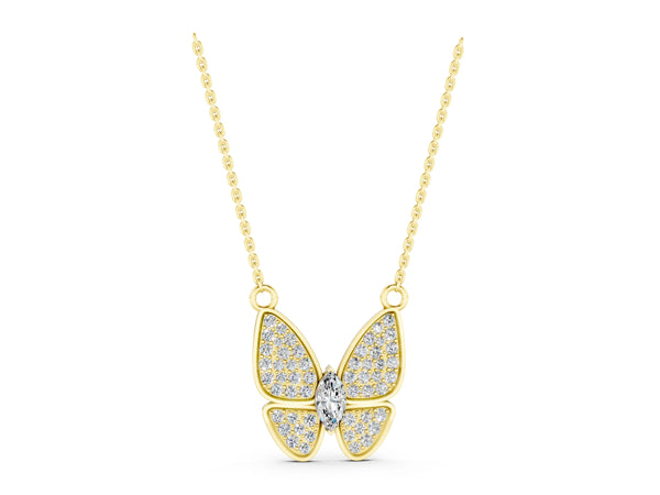 Yellow gold Pavé Oval Prong Butterfly Pendant