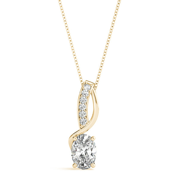Yellow gold Pavé Oval Solitaire Prong Pendant