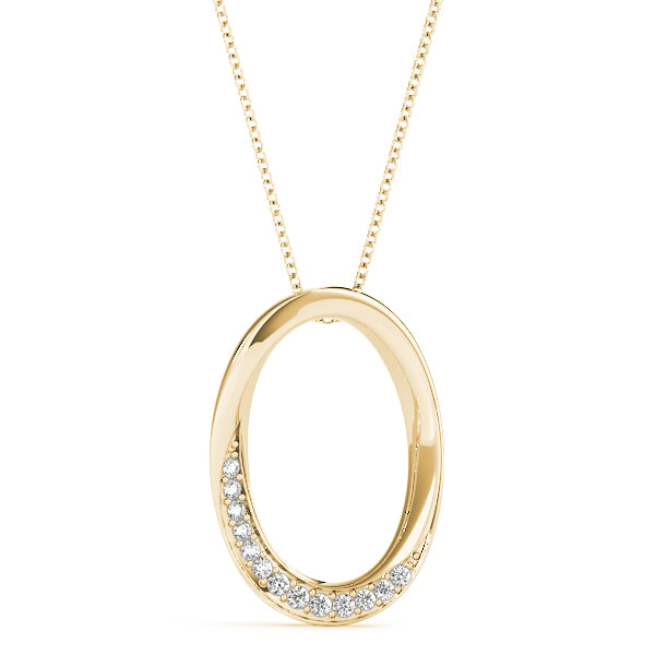 Yellow gold Pavé Oval Twist Pendant with Round Diamonds and Prong Setting