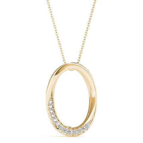 Yellow gold Pavé Oval Twist Pendant with Round Diamonds and Prong Setting