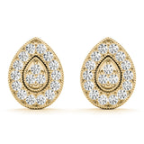 Yellow gold Pavé Pear-Shaped Halo Stud Earrings with Milgrain Detailing