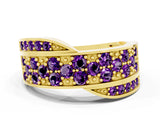 Yellow gold Pavé Round Amethyst Crossover Band with Bead Prong Setting_12