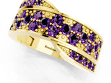 Yellow gold Pavé Round Amethyst Crossover Band with Bead Prong Setting_13