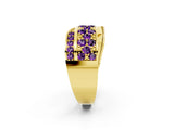Yellow gold Pavé Round Amethyst Crossover Band with Bead Prong Setting_14