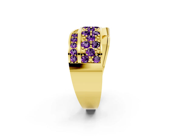 Yellow gold Pavé Round Amethyst Crossover Band with Bead Prong Setting