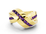 Yellow gold Pavé Round Amethyst Crossover Band with Channel Setting_11