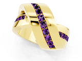 Yellow gold Pavé Round Amethyst Crossover Band with Channel Setting_12