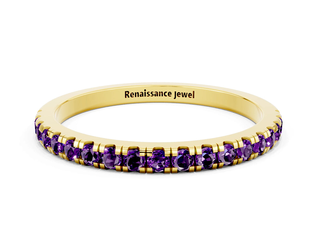 Yellow gold Pavé Round Amethyst Half Eternity Band with Shared Prong Setting_6