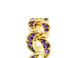 Yellow gold Pavé Round Amethyst Interlocking Eternity Band with Bezel Prong Setting_11