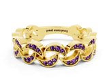 Yellow gold Pavé Round Amethyst Interlocking Eternity Band with Bezel Prong Setting_6