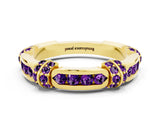 Yellow gold Pavé Round Amethyst Link Band with Bezel Setting_30