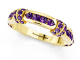 Yellow gold Pavé Round Amethyst Link Band with Bezel Setting_31