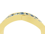 Yellow gold Pavé Round Aquamarine Crossover Band with Bead Prong Setting_10
