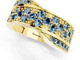 Yellow gold Pavé Round Aquamarine Crossover Band with Bead Prong Setting_7
