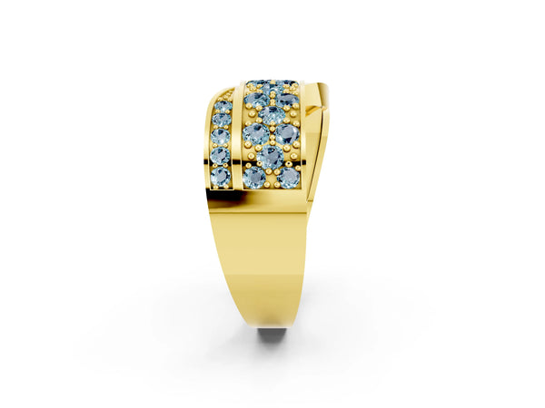 Yellow gold Pavé Round Aquamarine Crossover Band with Bead Prong Setting