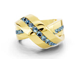 Yellow gold Pavé Round Aquamarine Crossover Band with Channel Setting_6