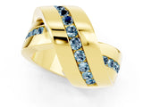 Yellow gold Pavé Round Aquamarine Crossover Band with Channel Setting_7
