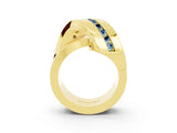 Yellow gold Pavé Round Aquamarine Crossover Band with Channel Setting_9