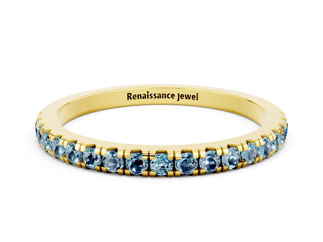 Yellow gold Pavé Round Aquamarine Half Eternity Band with Shared Prong Setting_6