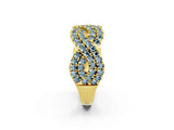 Yellow gold Pavé Round Aquamarine Infinity Twist Band with Shared Prong Setting_8