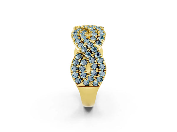 Yellow Gold Round Aquamarine Pave Infinity Twist Wedding Band with Shared Prongs