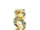 Yellow gold Pavé Round Aquamarine Interlocking Eternity Band with Bezel Prong Setting_11