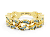 Yellow gold Pavé Round Aquamarine Interlocking Eternity Band with Bezel Prong Setting_6