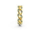 Yellow gold Pavé Round Aquamarine Interlocking Eternity Band with Bezel Prong Setting_8