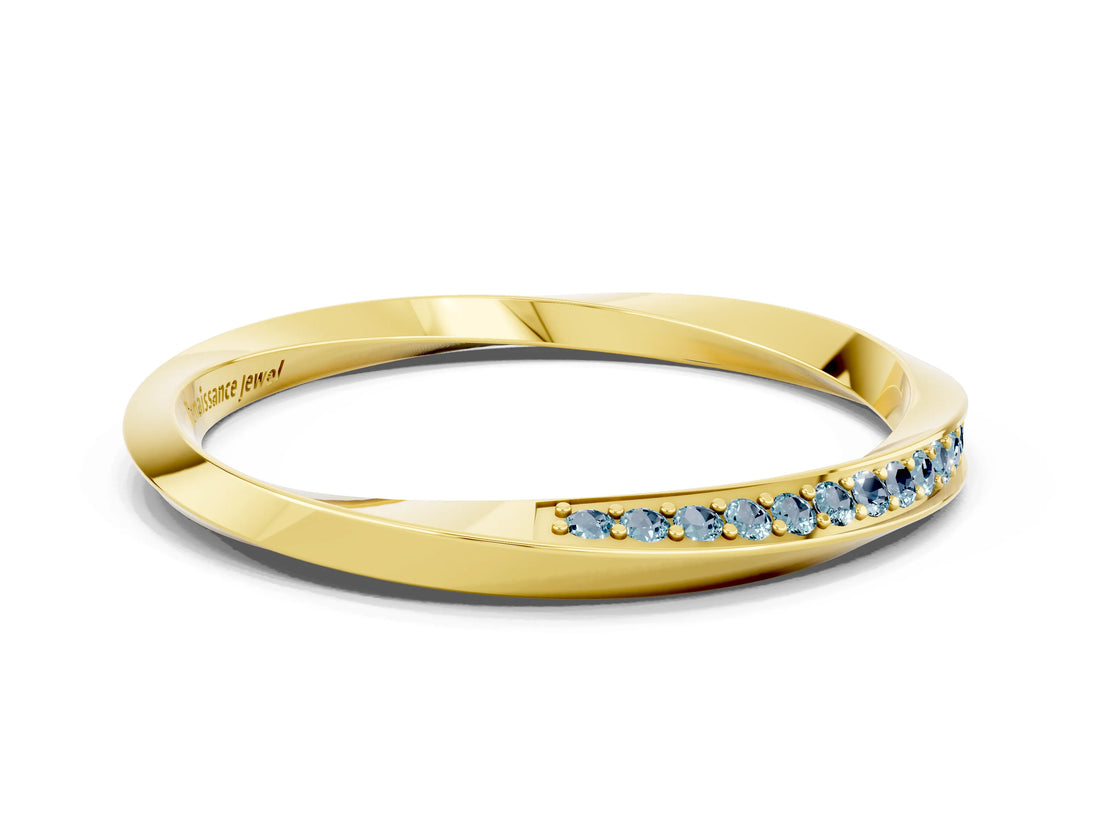 Yellow gold Pavé Round Aquamarine Twist Band_6