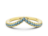 Yellow gold Pavé Round Aquamarine V-Shaped Chevron Band with Shared Prong Setting_12