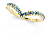 Yellow gold Pavé Round Aquamarine V-Shaped Chevron Band with Shared Prong Setting_13