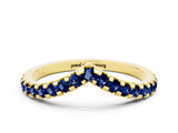 Yellow gold Pavé Round Blue Sapphire Chevron Band with Shared Prong Setting_6