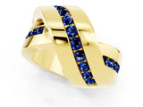 Yellow gold Pavé Round Blue Sapphire Crossover Band with Channel Setting_7