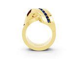 Yellow gold Pavé Round Blue Sapphire Crossover Band with Channel Setting_9