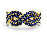 Yellow gold Pavé Round Blue Sapphire Infinity Twist Band with Shared Prong Setting_6