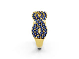 Yellow gold Pavé Round Blue Sapphire Infinity Twist Band with Shared Prong Setting_8