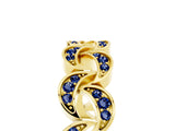 Yellow gold Pavé Round Blue Sapphire Interlocking Eternity Band with Bezel Prong Setting_11