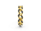 Yellow gold Pavé Round Blue Sapphire Interlocking Eternity Band with Bezel Prong Setting_8