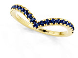 Yellow gold Pavé Round Blue Sapphire V-Shaped Chevron Band with Shared Prong Setting_7