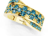 Yellow gold Pavé Round Blue Topaz Crossover Band with Bead Prong Setting_7