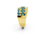 Yellow gold Pavé Round Blue Topaz Crossover Band with Bead Prong Setting_8