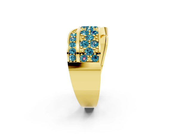 Yellow gold Pavé Round Blue Topaz Crossover Band with Bead Prong Setting