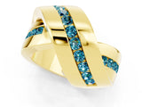 Yellow gold Pavé Round Blue Topaz Crossover Band with Channel Setting_7
