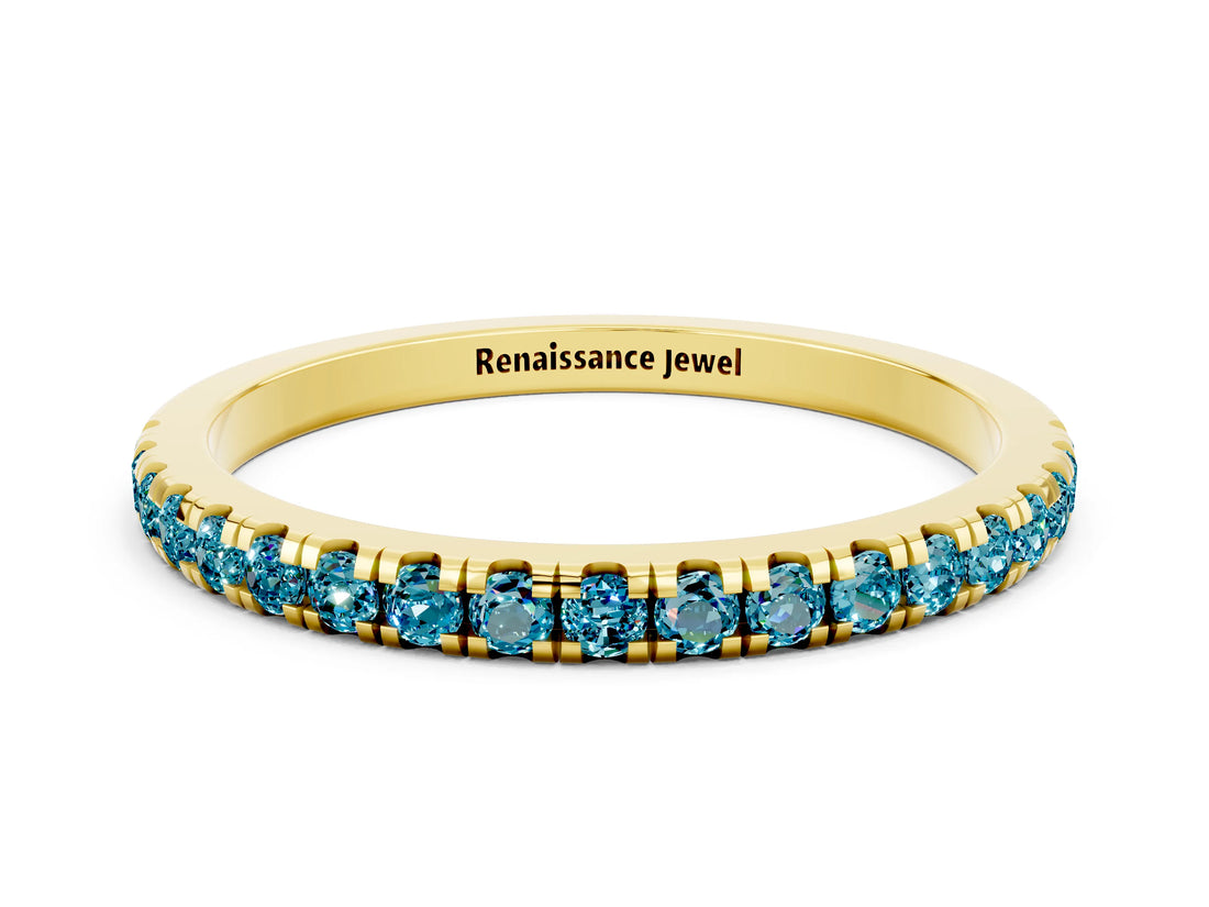 Yellow gold Pavé Round Blue Topaz Half Eternity Band with Shared Prong Setting_6