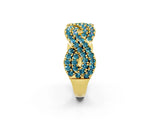 Yellow gold Pavé Round Blue Topaz Infinity Twist Band with Shared Prong Setting_8