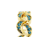 Yellow gold Pavé Round Blue Topaz Interlocking Eternity Band with Bezel Prong Setting_11