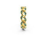 Yellow gold Pavé Round Blue Topaz Interlocking Eternity Band with Bezel Prong Setting_8