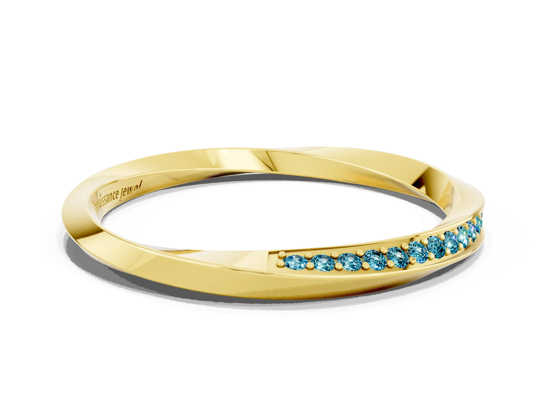 Yellow gold Pavé Round Blue Topaz Twist Band_12