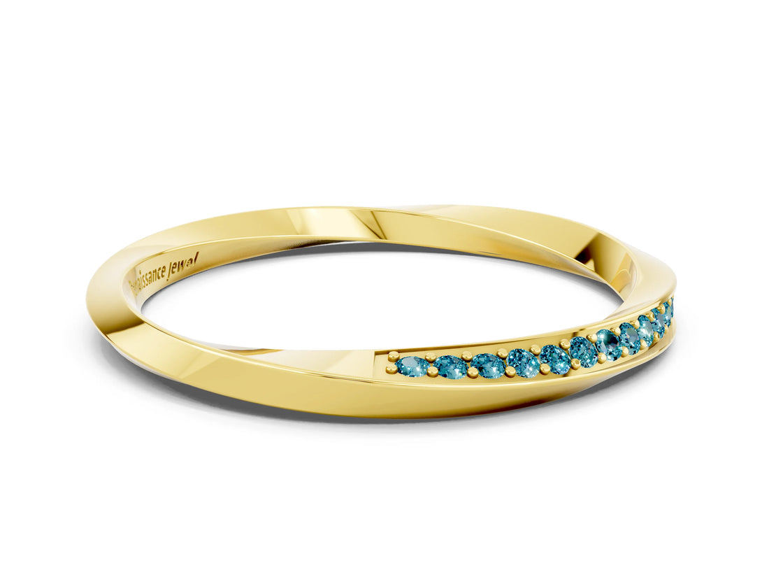 Yellow gold Pavé Round Blue Topaz Twist Band_6