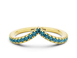 Yellow gold Pavé Round Blue Topaz V-Shaped Chevron Band with Shared Prong Setting_6